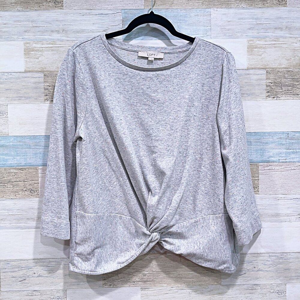 LOFT Confetti Twist Hem Sweatshirt Gray Womens Large
